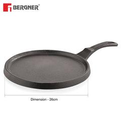 Bergner Eco Cast Iron 26cm Pizza Pan, Comes with Silicone Sleeves - Induction Compatible