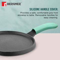Bergner Eco Cast Iron 26cm Pizza Pan, Comes with Silicone Sleeves - Induction Compatible