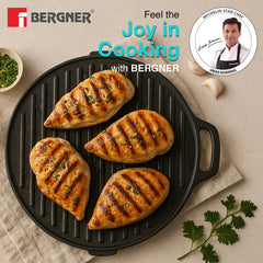 Bergner Eco Cast Iron 26cm Double Side Grill Pan, Comes with Silicone Sleeves - Induction Compatible