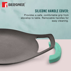 Bergner Eco Cast Iron 24cm Concave Tawa / Roti Tawa, Comes with Silicone Sleeves - Induction Compatible