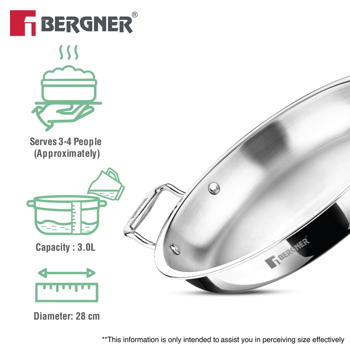 Bergner Argent Samsara Triply Jalebi Pan 28cm (3L)