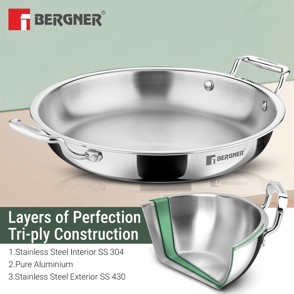Bergner Argent Samsara Triply Jalebi Pan 28cm (3L)