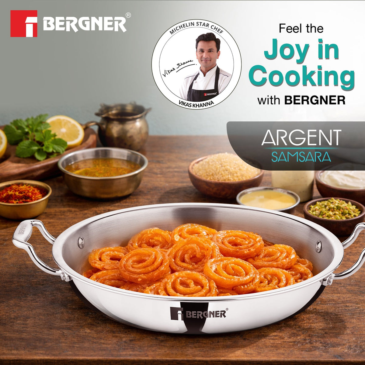 Bergner Argent Samsara Triply Jalebi Pan 32cm (4L)