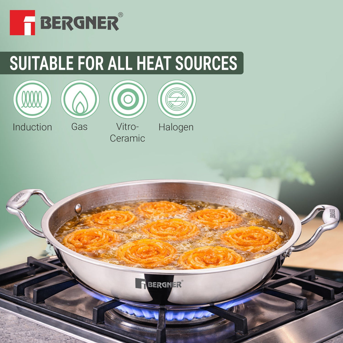 Bergner Argent Samsara Triply Jalebi Pan 32cm (4L)