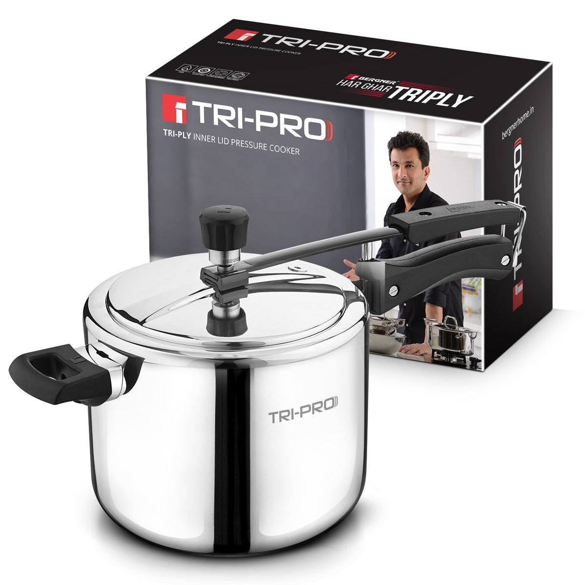 Bergner TriPro Tri-Ply Stainless Steel 5L Inner Lid Pressure Cooker - Induction Compatible