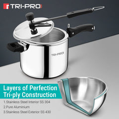 Bergner TriPro Tri-Ply Stainless Steel 5L Inner Lid Pressure Cooker - Induction Compatible