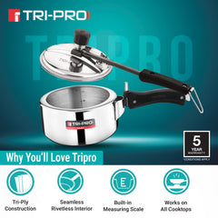 Bergner Tripro Triply 2L Stainless Steel Inner Lid Pressure Cooker