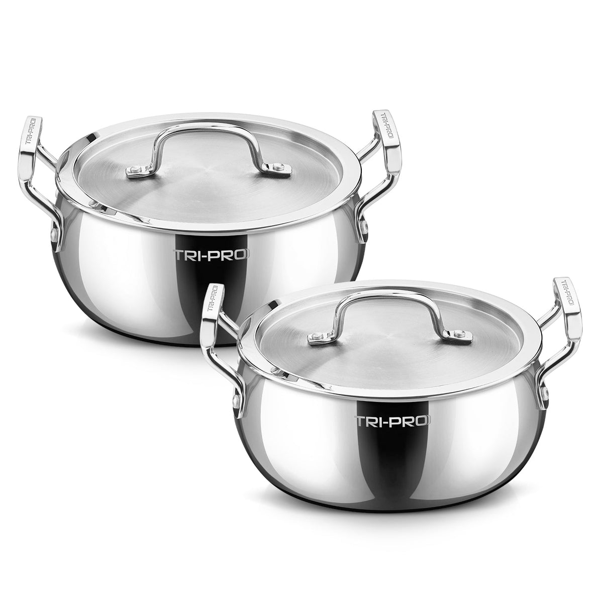 Bergner TriPro Triply Stainless Steel Belly Shape Casserole with Lid 4 Pcs Set
