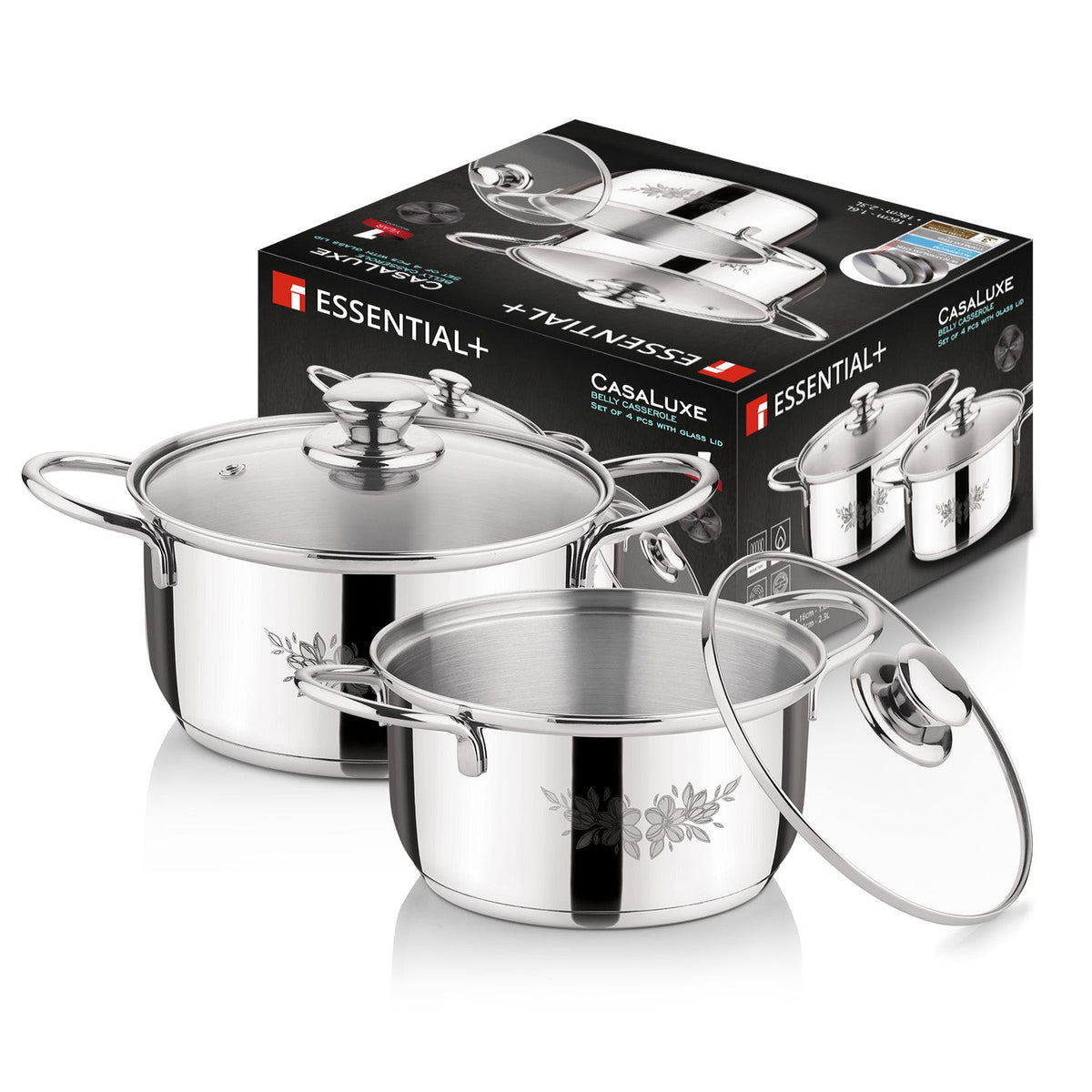 Bergner Essential Plus Stainless Steel 4 Pcs Casserole Set with Lid