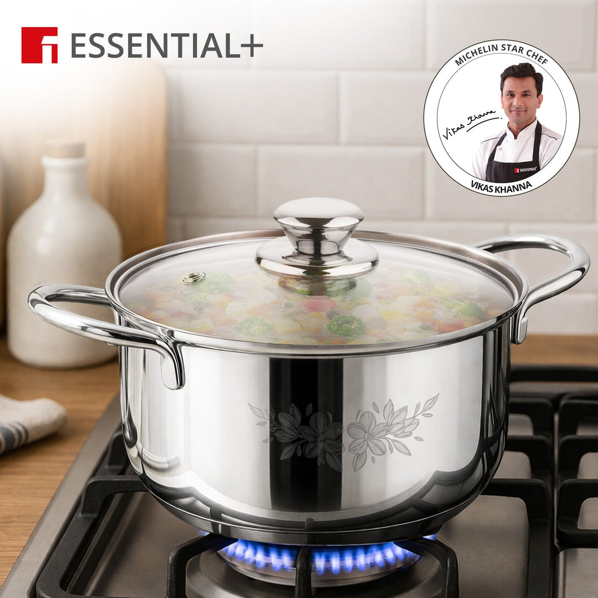 Bergner Essential Plus Stainless Steel 4 Pcs Casserole Set with Lid