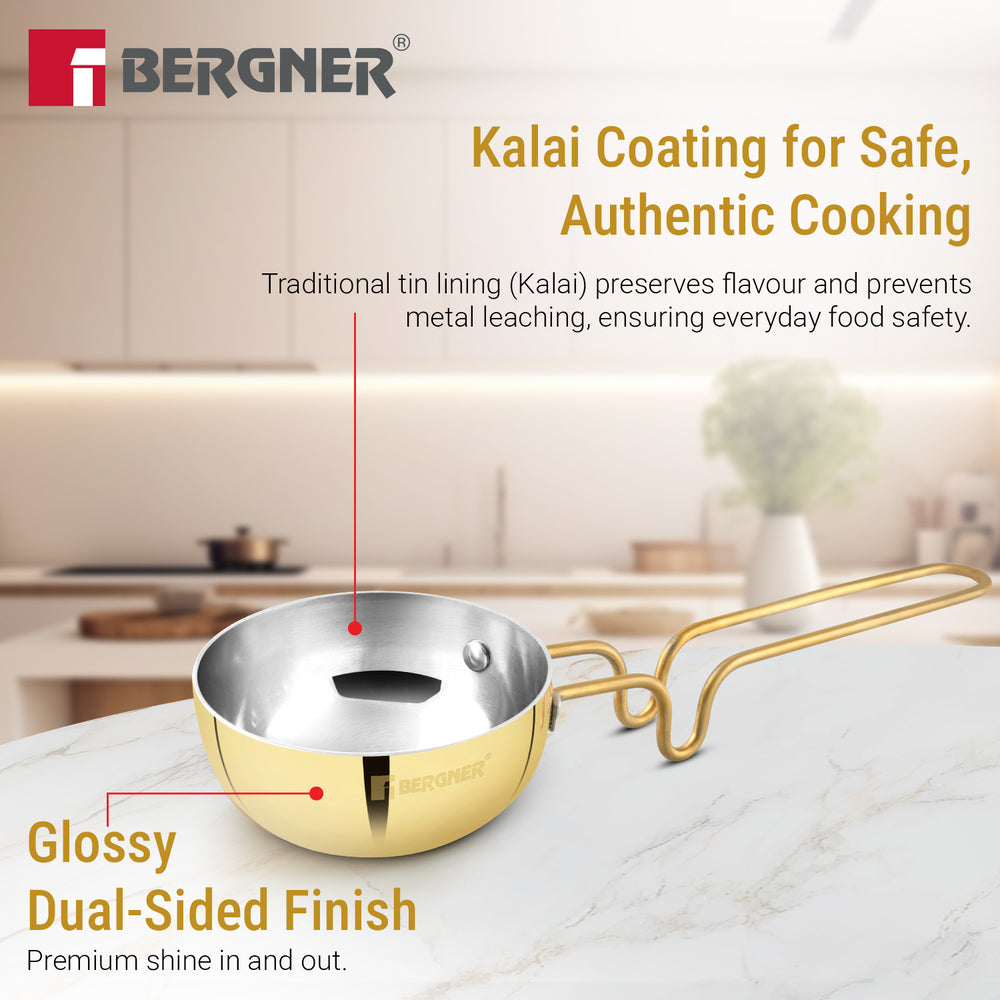 Bergner Peetlam 12cm Tadka Pan, Traditional Brass Tin (Kalai) Coated