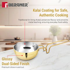 Bergner Peetlam 12cm Tadka Pan, Traditional Brass Tin (Kalai) Coated