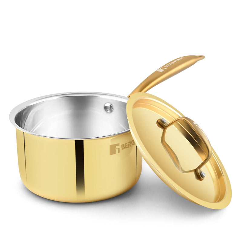 Bergner Peetlam Saucepan with Lid 16cm/1.6L, Traditional, Tin/Kalai Coated Brass