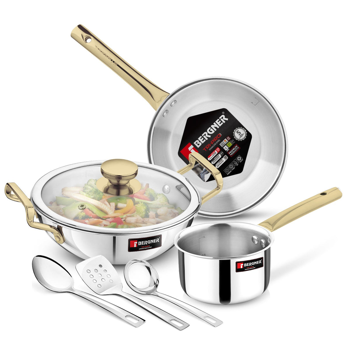 Bergner TriPro 7Pc Cookware Set Triply