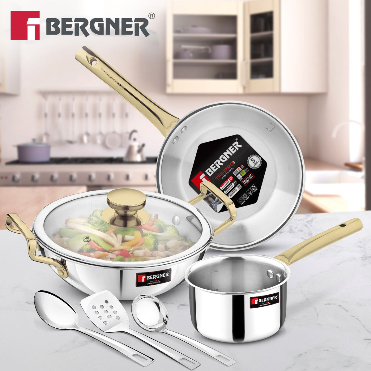 Bergner TriPro 7Pc Cookware Set Triply