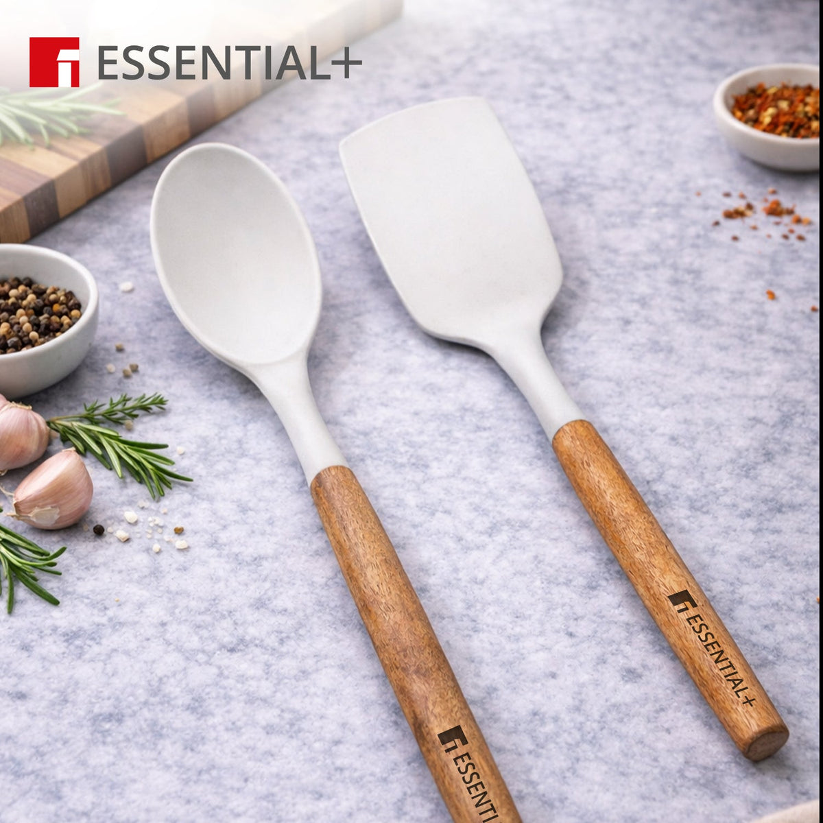 Bergner Essential Plus 2 Pcs Kitchen Tool Set - Solid Spoon & Slotted Turner