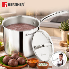 Bergner Argent Triply Stainless Steel Deep Pot (Mudde) 16cm (3L) with Lid