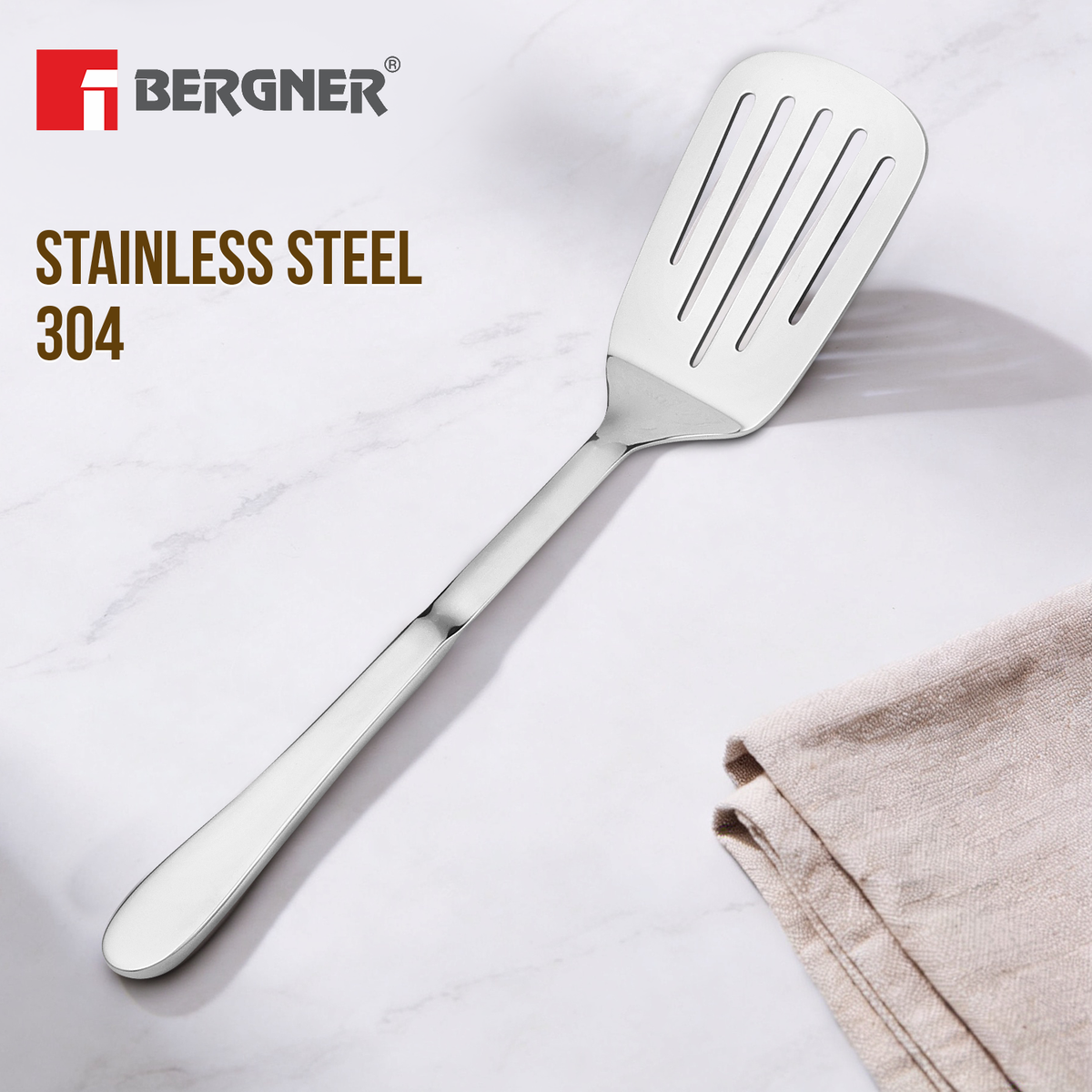 Bergner Argent Stainless Steel Slotted Turner 31 cm