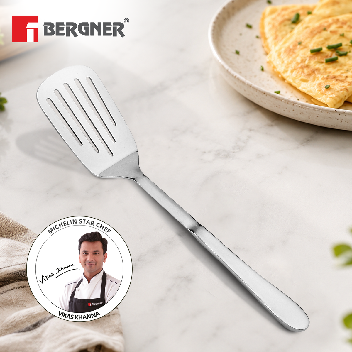 Bergner Argent Stainless Steel Slotted Turner 31 cm