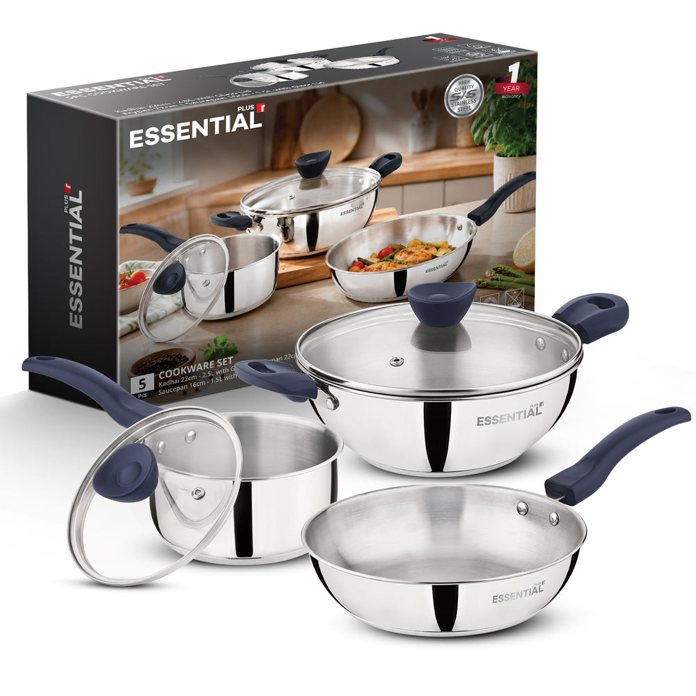 Bergner Essential Plus Stainless Steel 5 Pcs Cookware Set | Induction Compatible