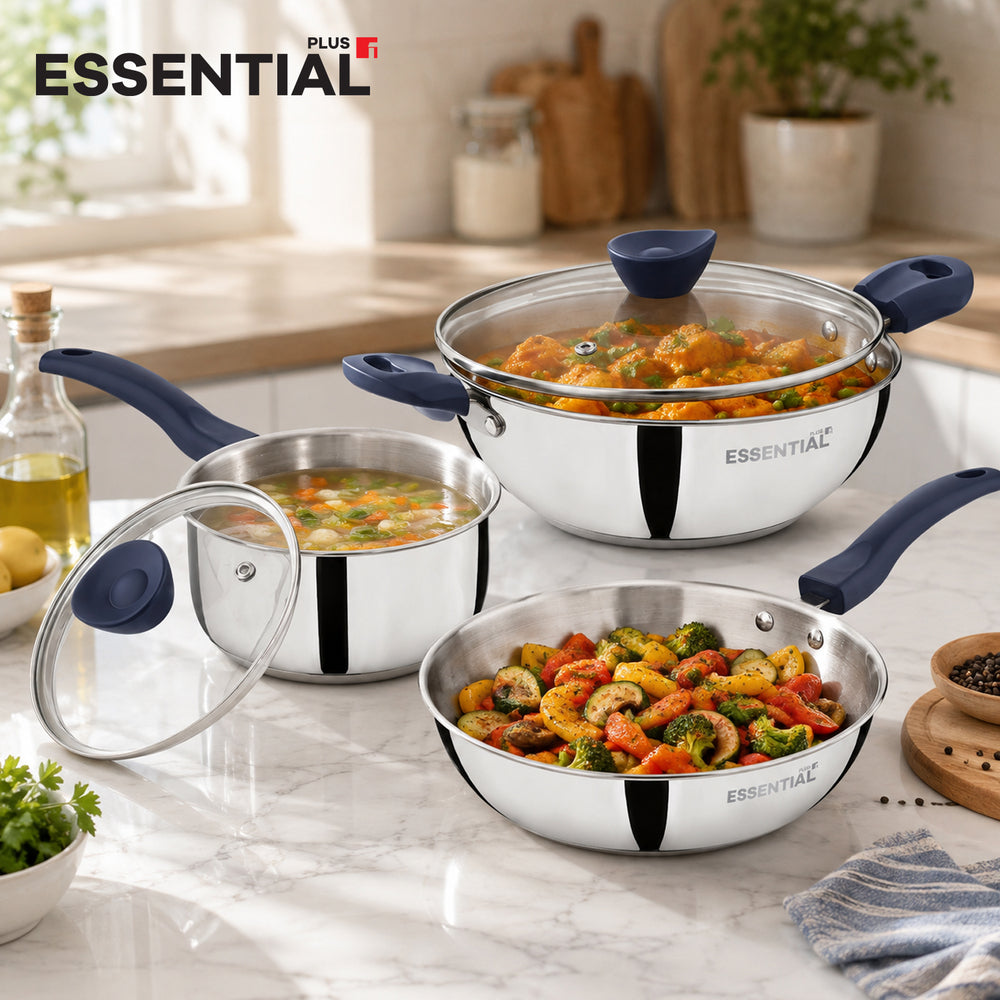 Bergner Essential Plus Stainless Steel 5 Pcs Cookware Set | Induction Compatible