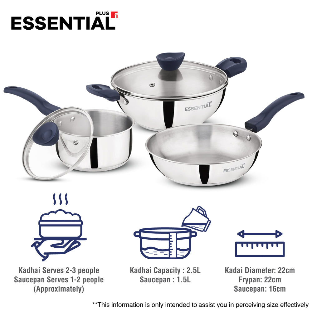 Bergner Essential Plus Stainless Steel 5 Pcs Cookware Set | Induction Compatible