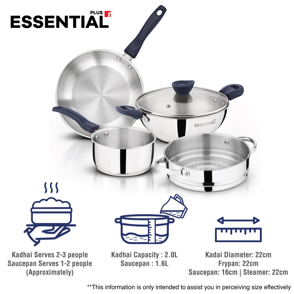 Bergner Essential Plus Stainless Steel 5 Pcs Cookware Set | Induction Compatible