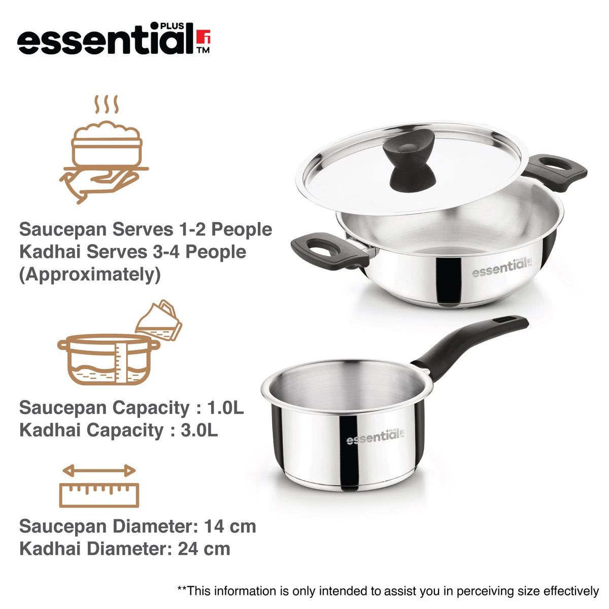 Bergner Essential Plus Stainless Steel 3 Pcs Cookware Set