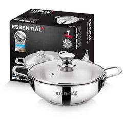 Bergner Essential Plus Stainless Steel Kadai with Glass Lid, 24cm (2.8 L)
