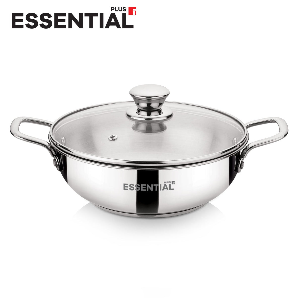 Bergner Essential Plus Stainless Steel Kadai with Glass Lid, 24cm (2.8 L)
