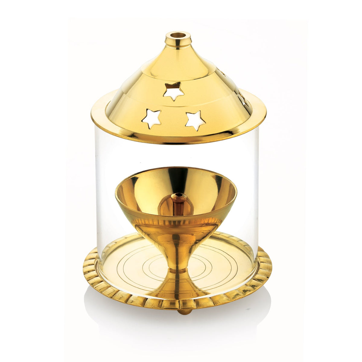 Bergner Anant Brass Akhand Diya with Borosilicate Glass Cover Shield (Medium)