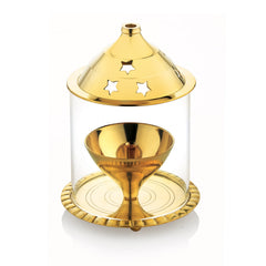 Bergner Anant Brass Akhand Diya with Borosilicate Glass Cover Shield (Medium)