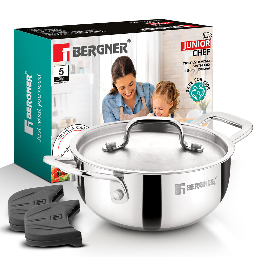 Bergner Junior Chef Triply Kadai with Lid 12cm (500ml)
