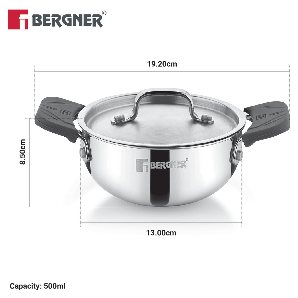Bergner Junior Chef Triply Kadai with Lid 12cm (500ml)