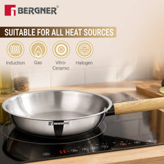 Bergner Tri-Oak Triply Stainless Steel Frypan with Glass Lid 24cm