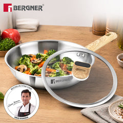 Bergner Tri-Oak Triply Stainless Steel Frypan with Lid 26cm