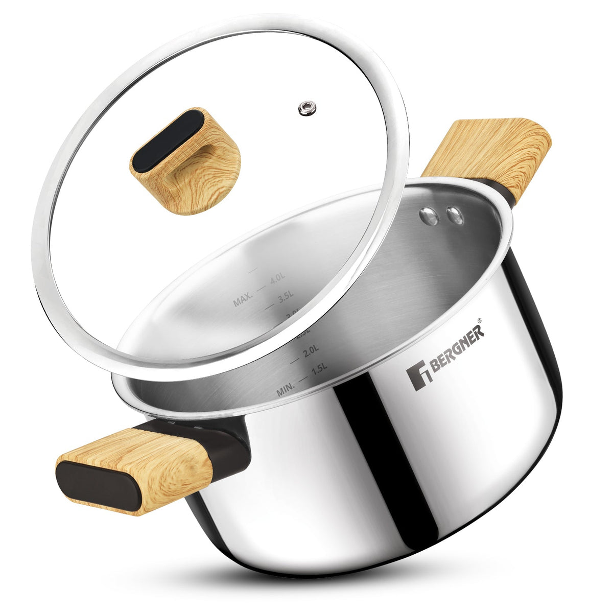 Bergner Tri-Oak Triply Stainless Steel Casserole with Glass Lid 20cm (3.5L)