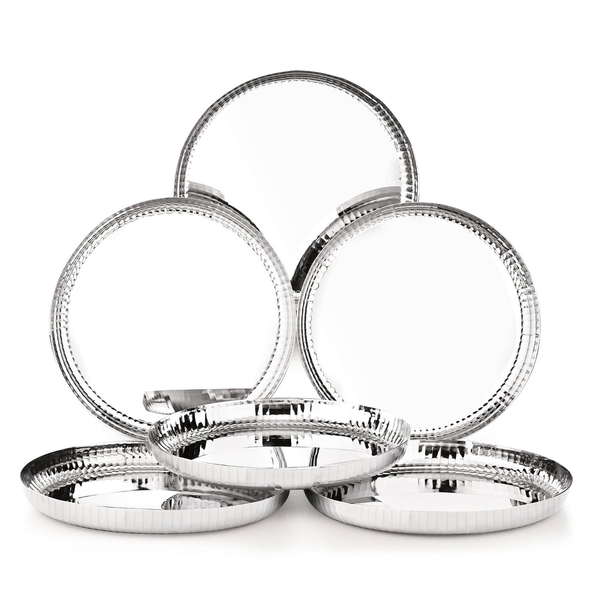 Bergner Signature 304 Stainless Steel Traditional 6 Pcs Dinner Plates, Hammered Design