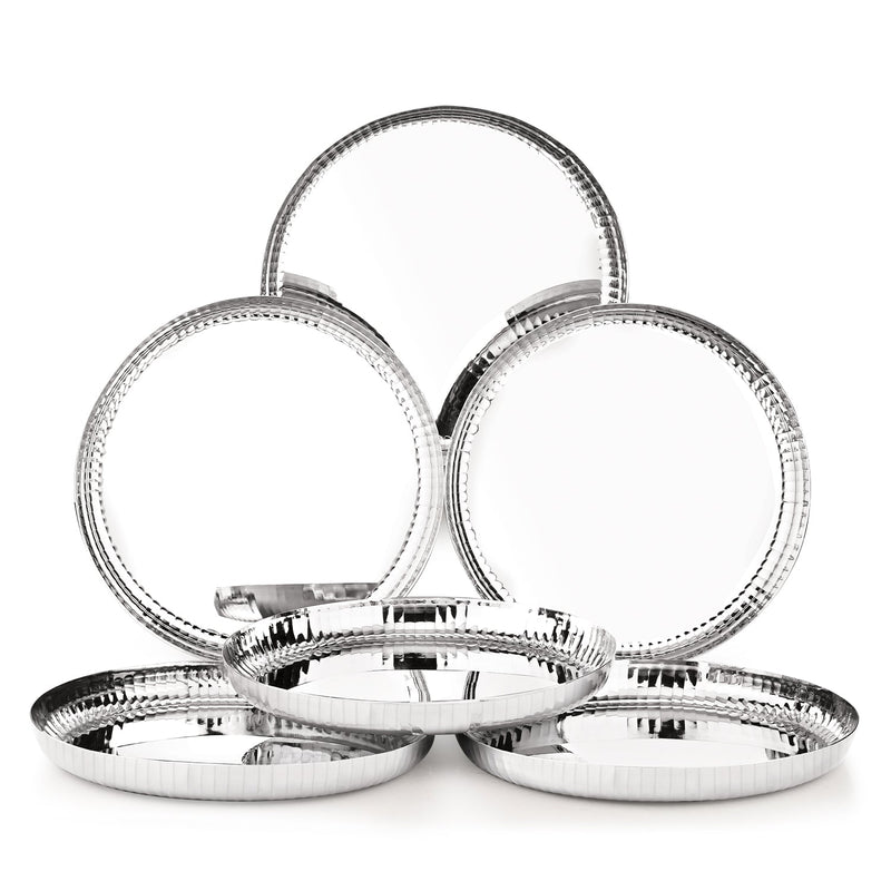 Bergner Signature 304 Stainless Steel Traditional 6 Pcs Dinner Plates, Hammered Design