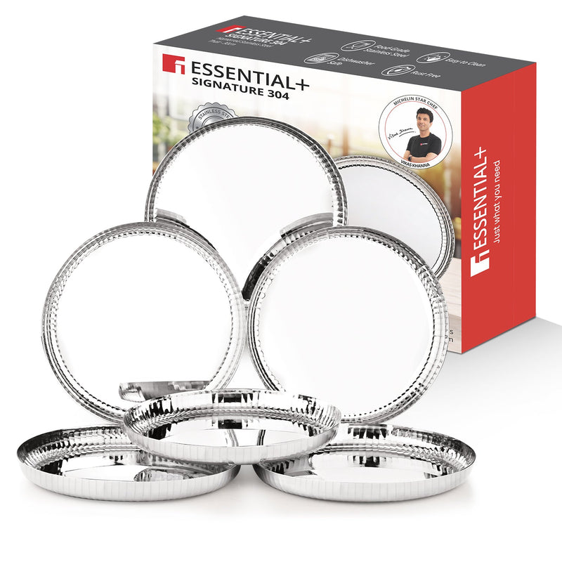 Bergner Signature 304 Stainless Steel Traditional 6 Pcs Dinner Plates, Hammered Design