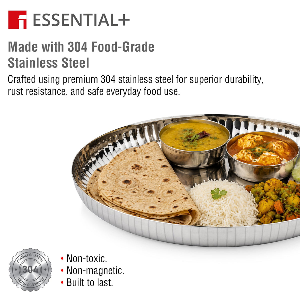 Bergner Signature 304 Stainless Steel Traditional 6 Pcs Dinner Plates, Hammered Design