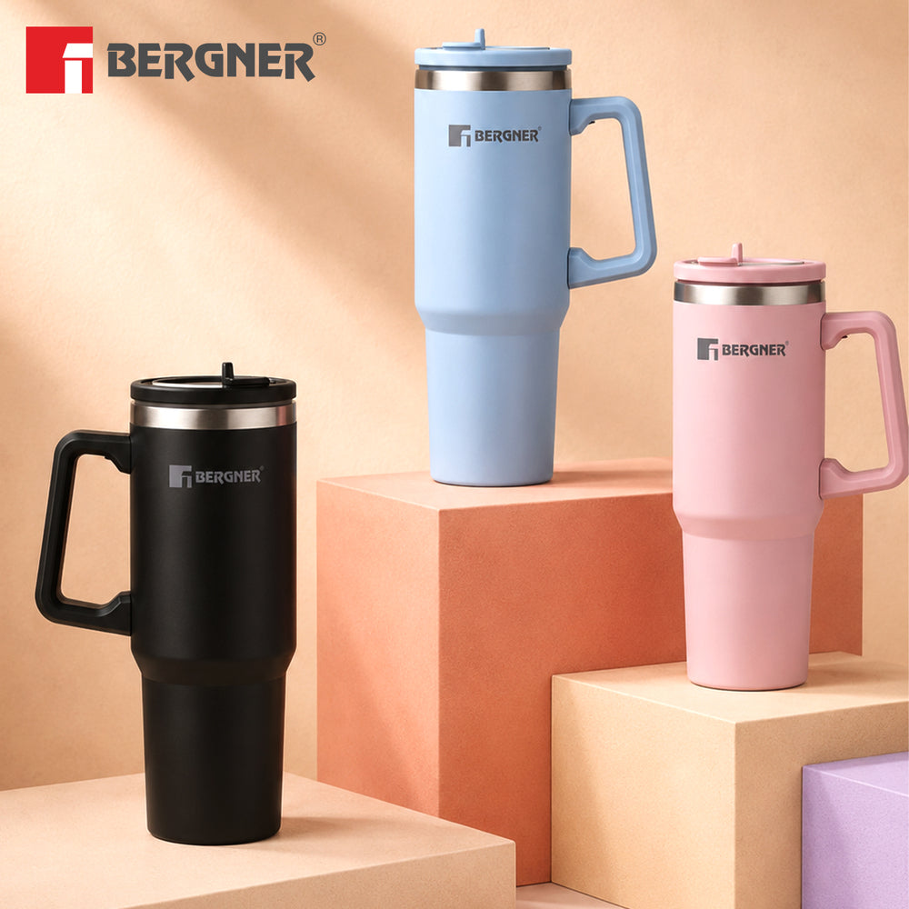 Bergner Walking Hydracarry Stainless Steel Double Wall Tumbler Sipper 900ml - Black