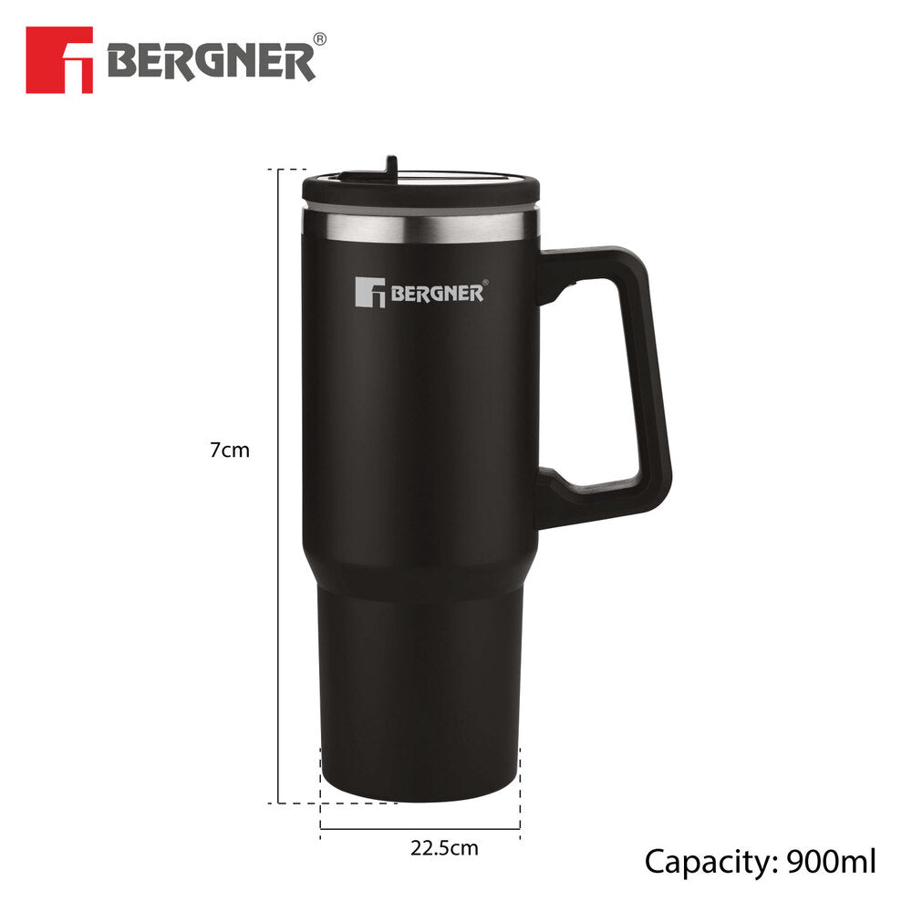Bergner Walking Hydracarry Stainless Steel Double Wall Tumbler Sipper 900ml - Black