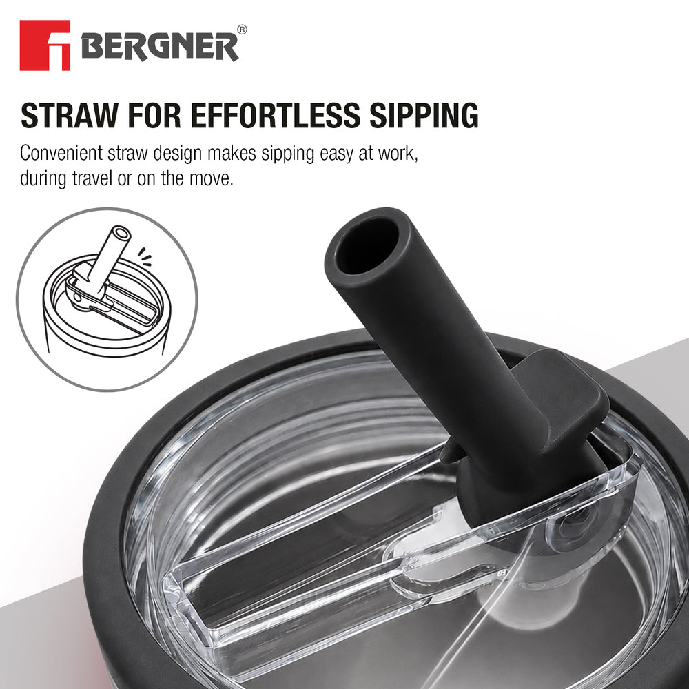 Bergner Walking Hydracarry Stainless Steel Double Wall Tumbler Sipper 900ml - Black
