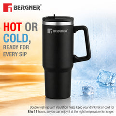 Bergner Walking Hydracarry Stainless Steel Double Wall Tumbler Sipper 900ml - Black