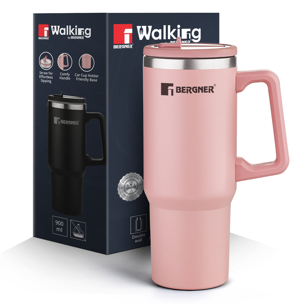 Bergner Walking Hydracarry Stainless Steel Double Wall Tumbler Sipper 900ml - Pink