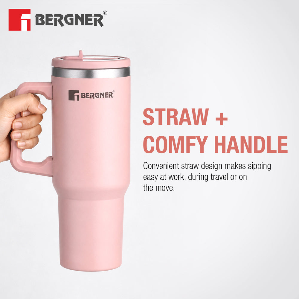 Bergner Walking Hydracarry Stainless Steel Double Wall Tumbler Sipper 900ml - Pink