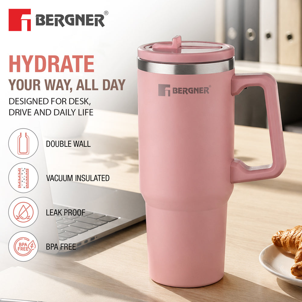 Bergner Walking Hydracarry Stainless Steel Double Wall Tumbler Sipper 900ml - Pink