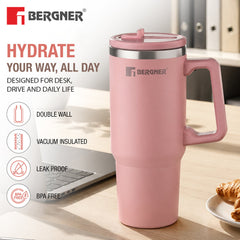 Bergner Walking Hydracarry Stainless Steel Double Wall Tumbler Sipper 900ml - Pink