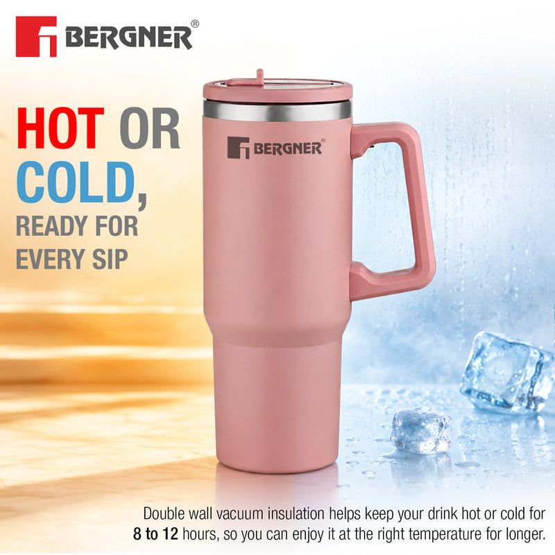 Bergner Walking Hydracarry Stainless Steel Double Wall Tumbler Sipper 900ml - Pink
